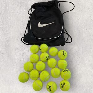 Lot of 18 Tennis Balls Used Once + Nike Drawstring Bag Practice Training Set